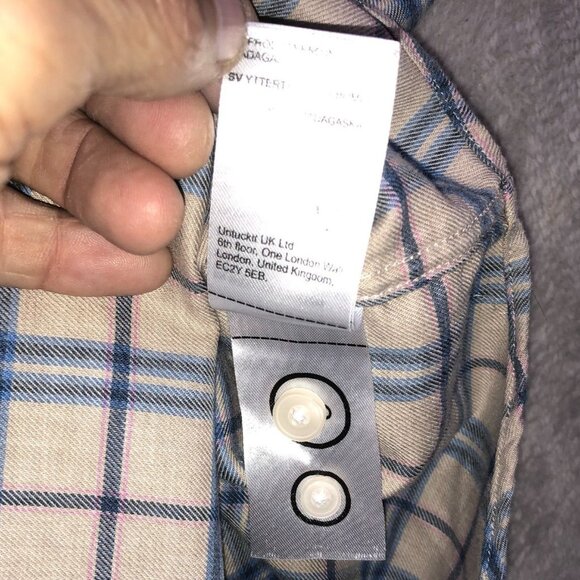Untuckit Men Shirt Size XL Wrinkle-Free Long Sleeve Flannel Plaid Button Up Blue - Picture 10 of 13